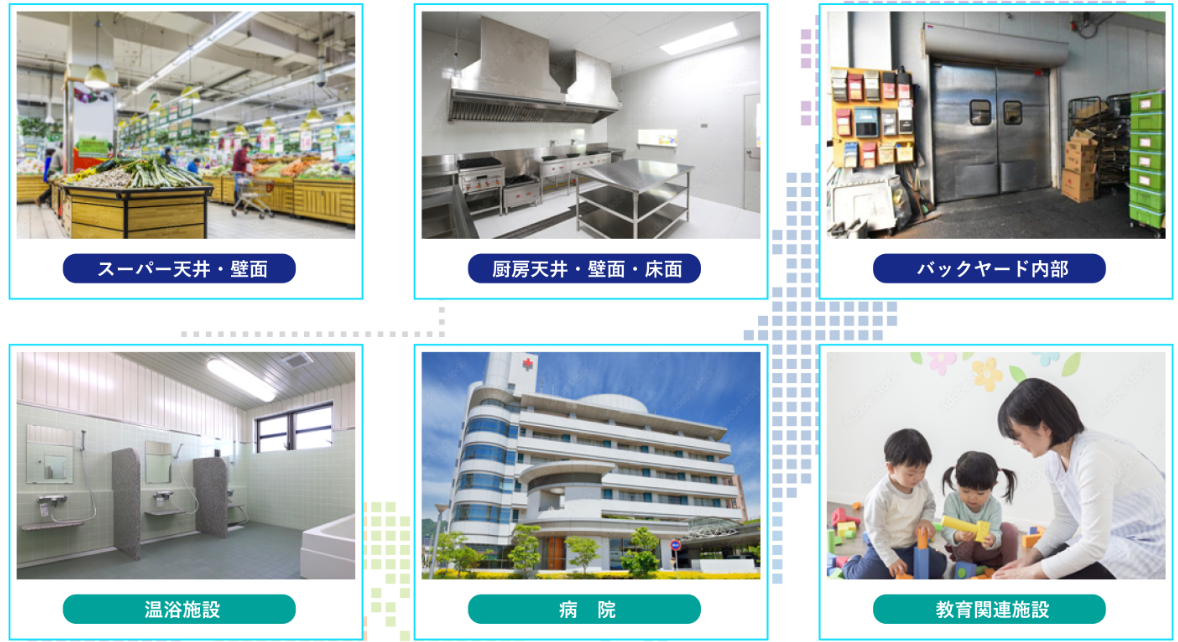 対応施設 スーパー・厨房・バックヤード・浴室施設・病院・介護施設