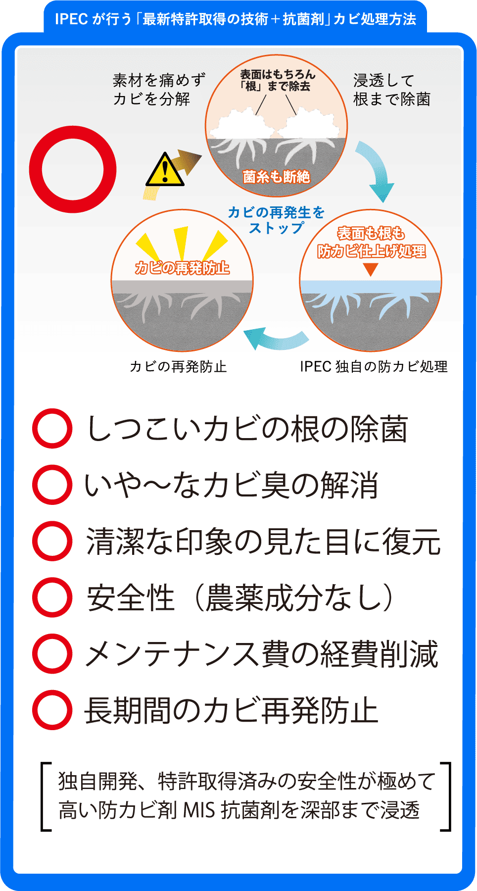 IPECが行う「最新特許取得の技術＋抗菌剤」カビ処理方法